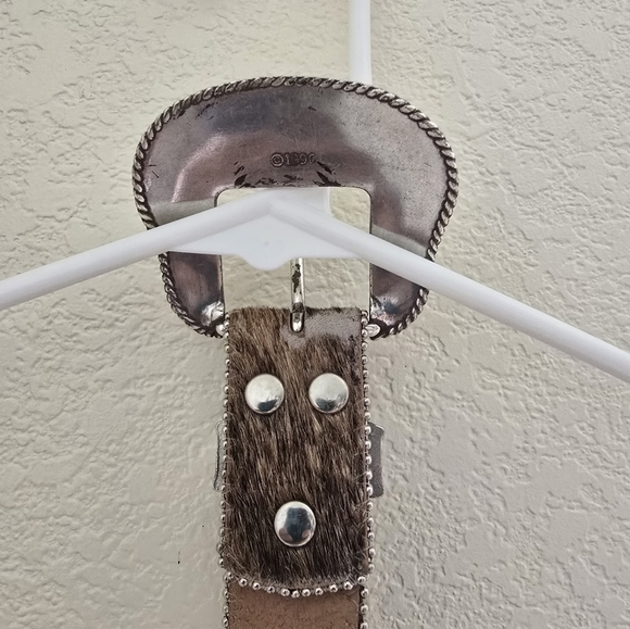 Cowhide studded leather belt with rhinestones - Picture 4 of 6